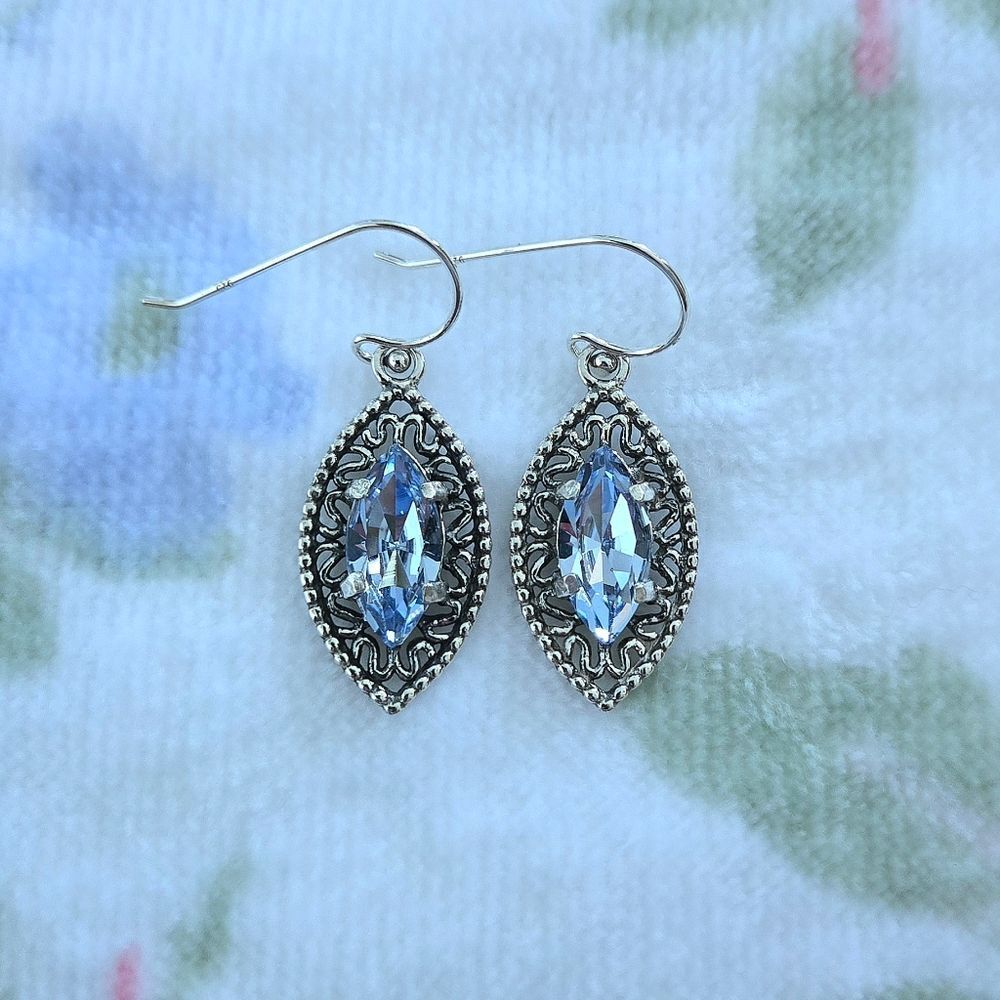 Noa Zuman Silver🤍 Marquise with Blue💙 Topaz Earrings - Picture 4 of 15
